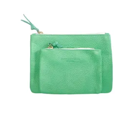 6x4 Medium Mini Mint Pebble Green Leather Zip Pouch