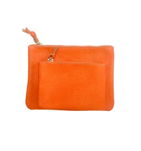 6x4 Medium Mini Orange Pebble Leather Zip Pouch