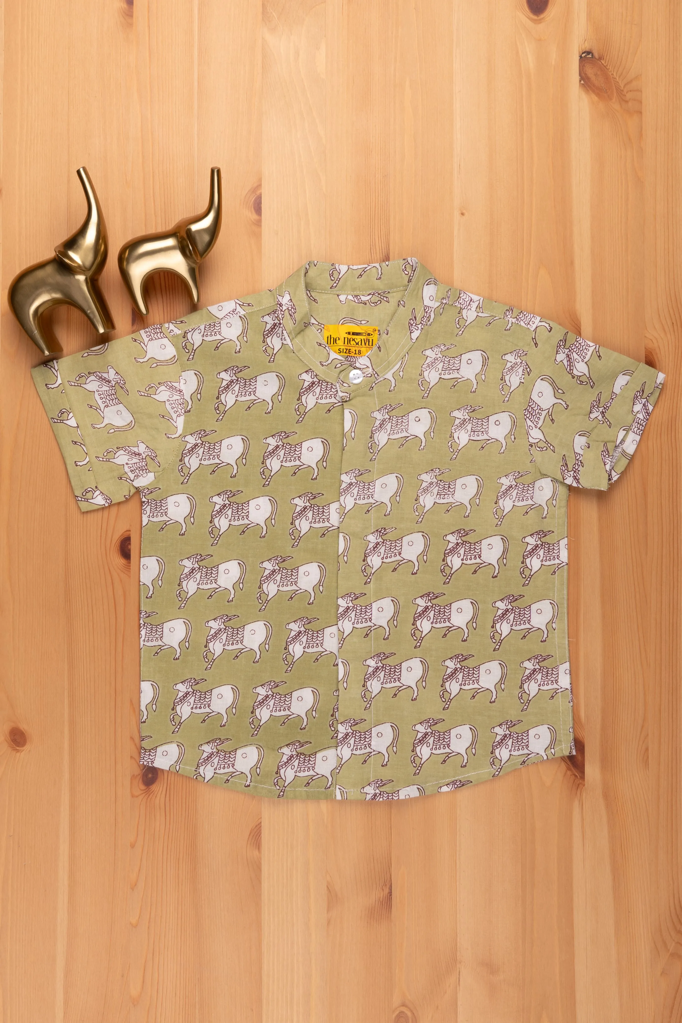 AC. Boys Green Pitchwai Cow Printed Casual Cotton Shirt by The Nesavu