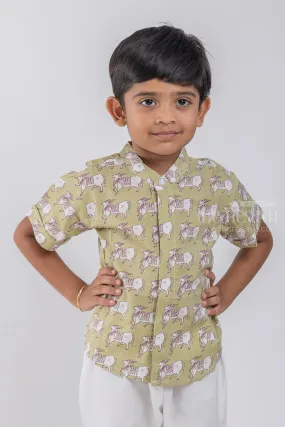 AC. Boys Green Pitchwai Cow Printed Casual Cotton Shirt by The Nesavu