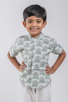 AGX. Boys Rajasthani Printed Green Cotton Shirt by The Nesavu