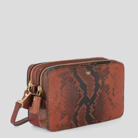 AH Double Zip Quilted Cross Body Snake in Walnut