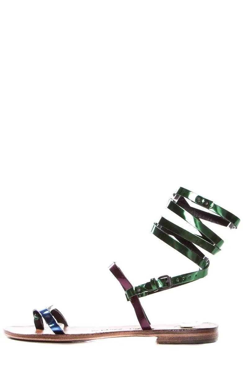 Alvaro Gonzalez Multicolored Metallic Leather Sandals SZ 37 NWT SALE