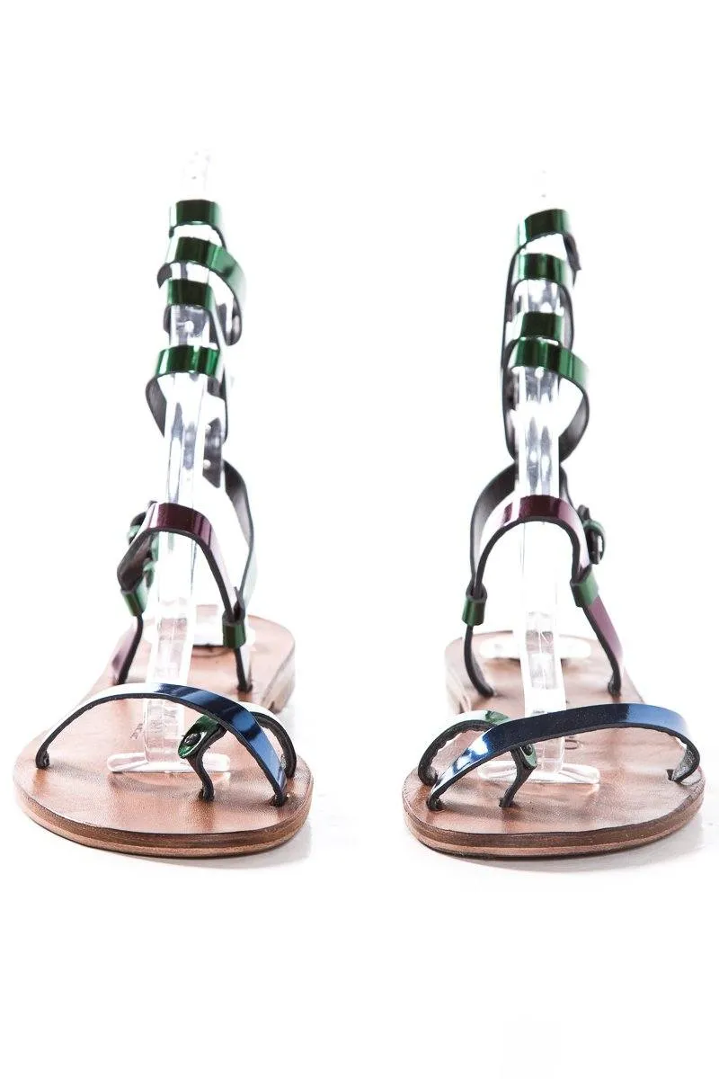 Alvaro Gonzalez Multicolored Metallic Leather Sandals SZ 37 NWT SALE