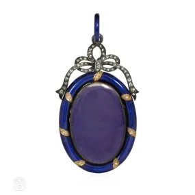 Antique blue enamel and rosecut diamond oval locket