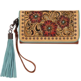 Ariat Lorelei Calf Hair Tooled Clutch Wallet - Tan