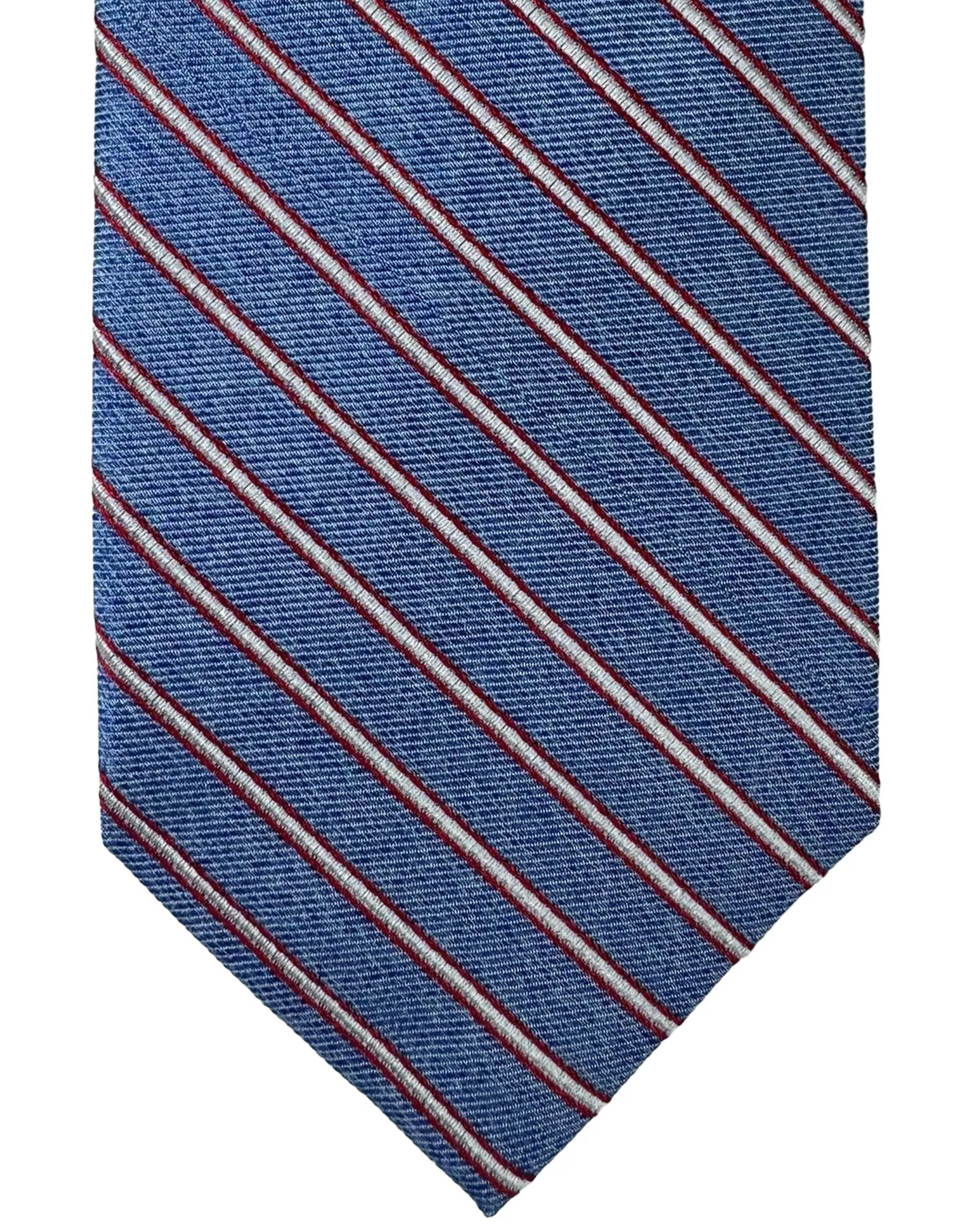 Barba Sevenfold Tie Royal Blue Silver Red Stripes Design - Sartorial Neckwear