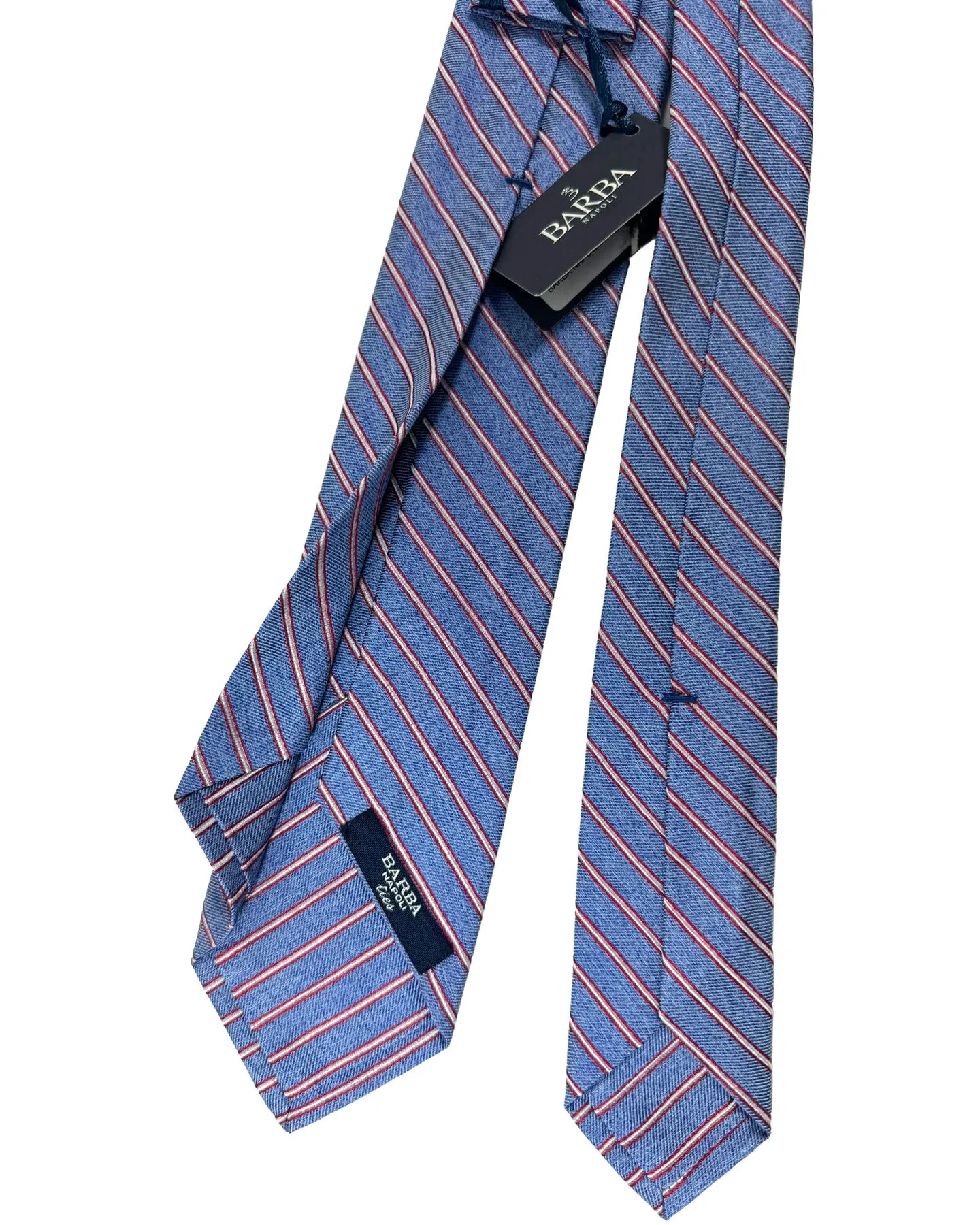 Barba Sevenfold Tie Royal Blue Silver Red Stripes Design - Sartorial Neckwear