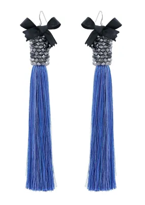 Blue Silk Tassel Earrings