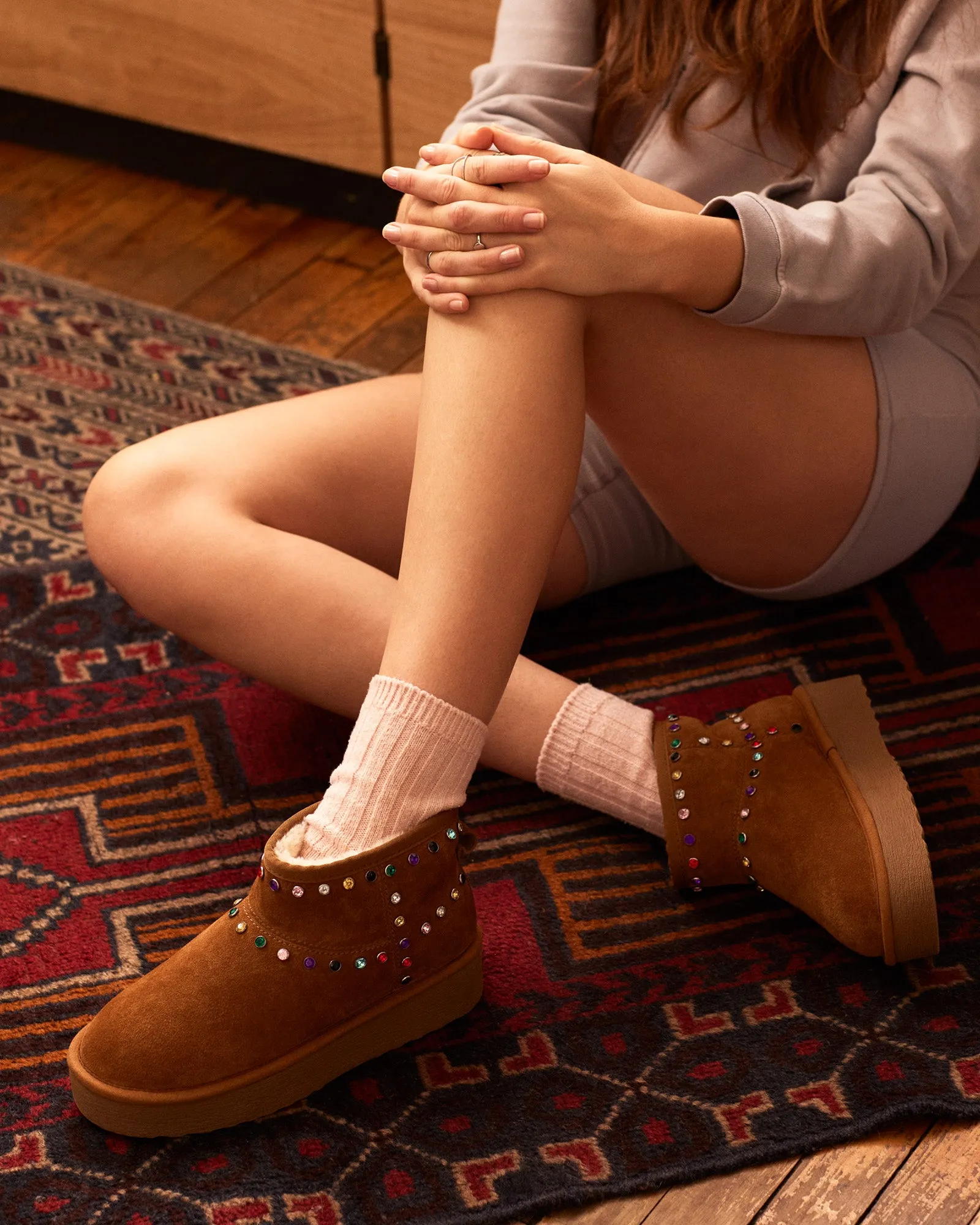 COMFY CHESTNUT SUEDE RHINESTONES