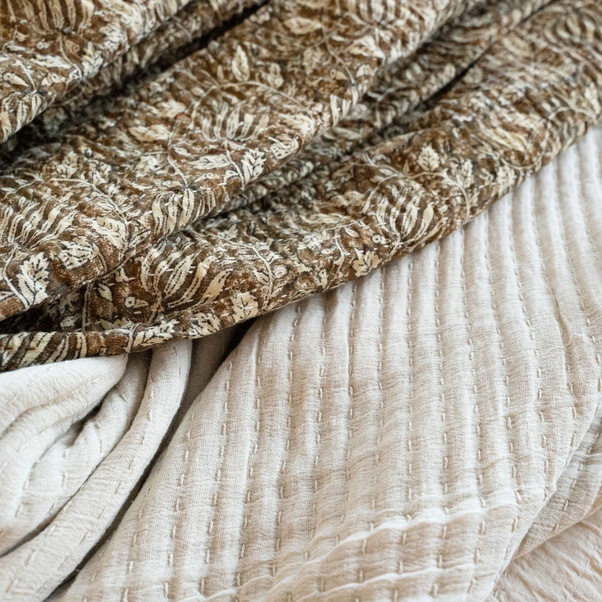 Cream Kantha Stiched Throw