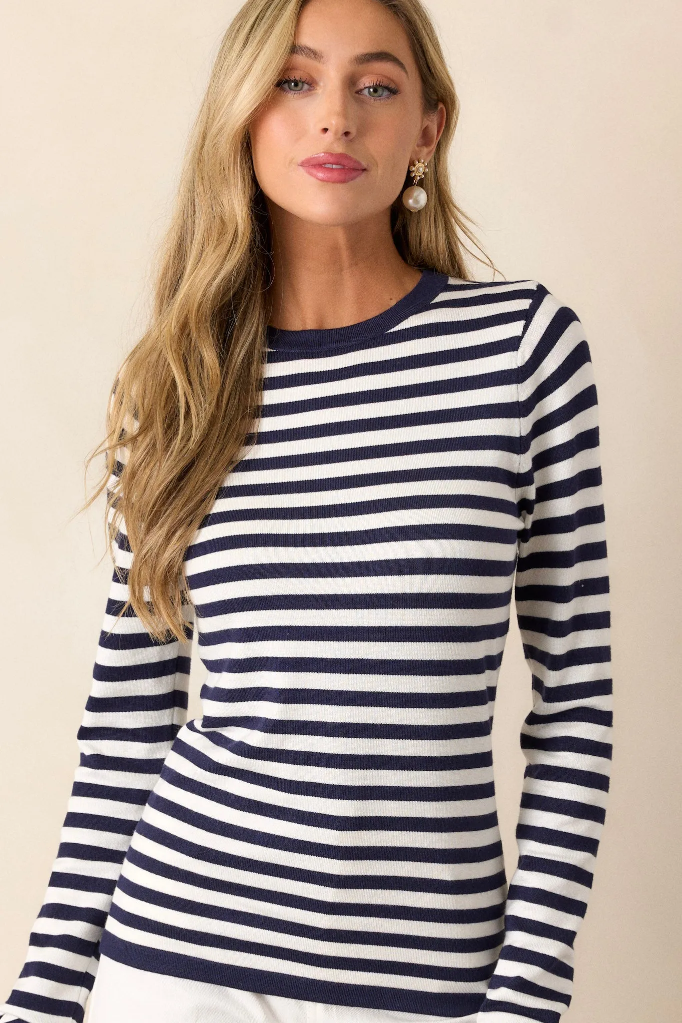 Endless Road Navy Stripe Long Sleeve Top