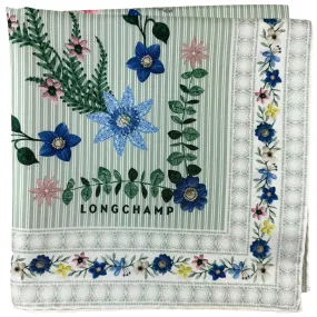 Longchamp Silk Scarf Green Blue Pink Floral Design - Square Foulard