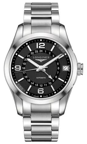 Longines Conquest Classic Automatic Stainless Steel Black Dial GMT Date Mens Watch L2.799.4.56.6