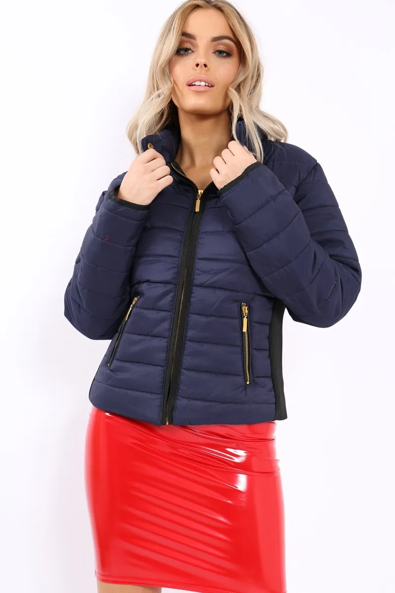 Navy Padded Coat with Side Panel Detail  - Tallula