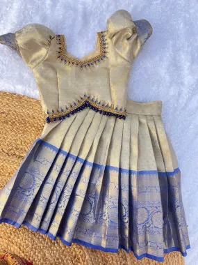 PRE ORDER : Blue and Gold Semi-Silk Lehenga Set